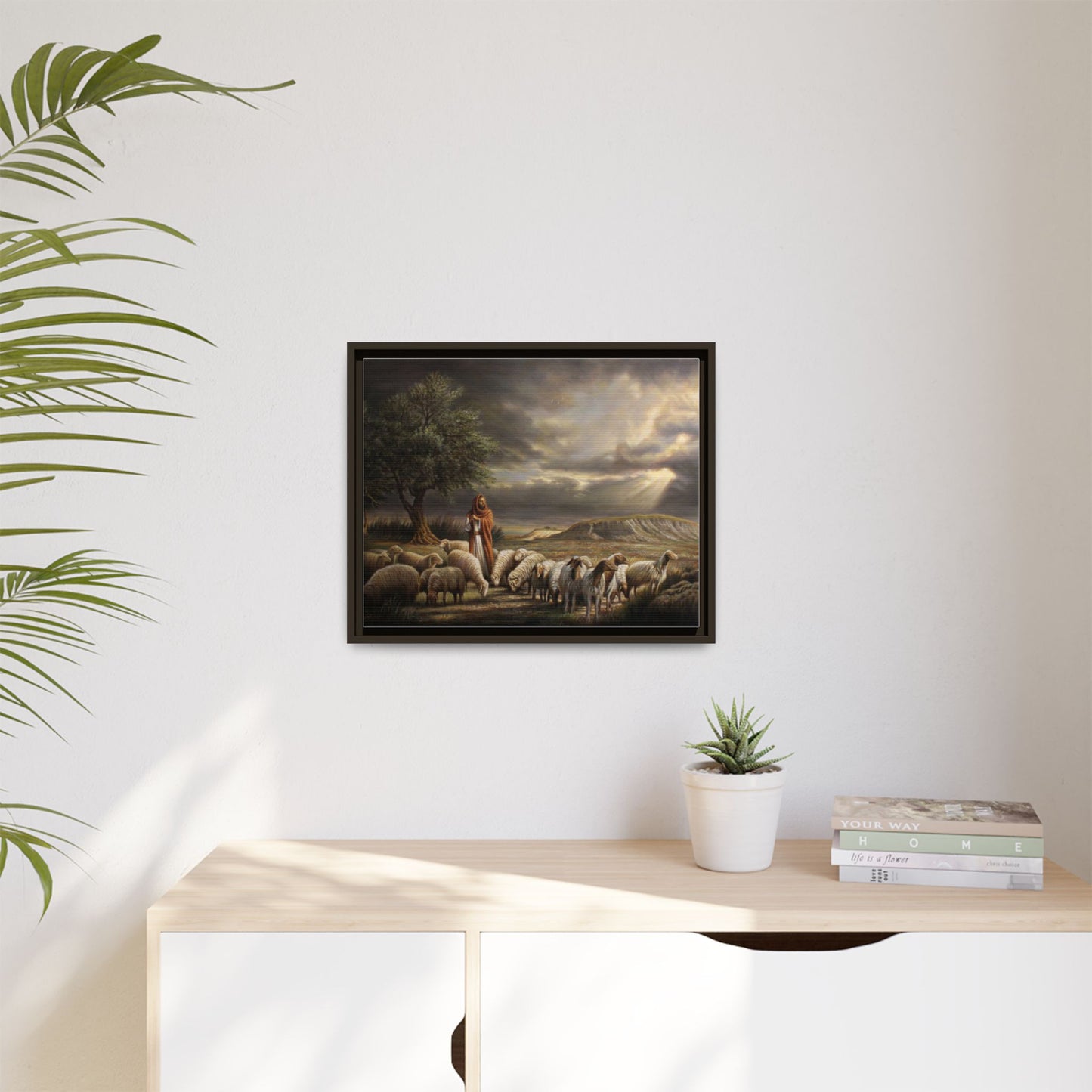 The Shepherd and His Sheep-Framed Canvas Print