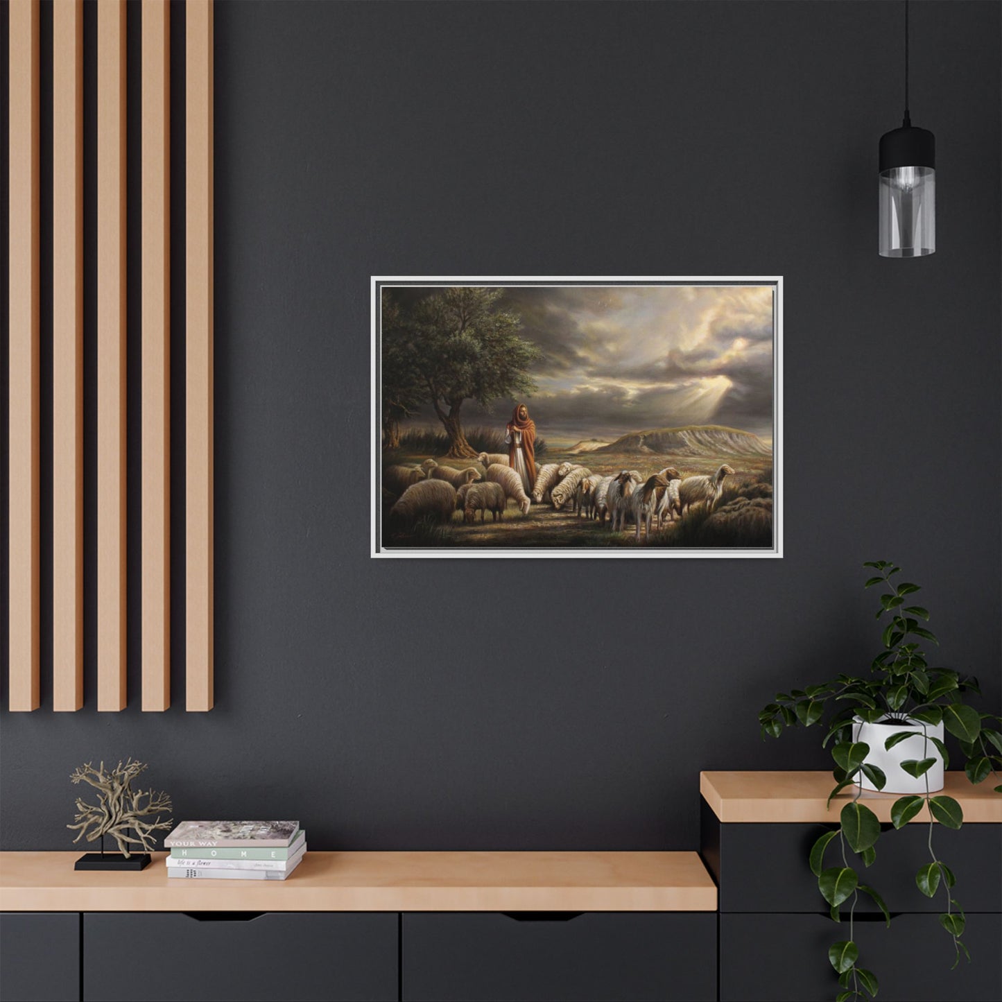 The Shepherd and His Sheep-Framed Canvas Print