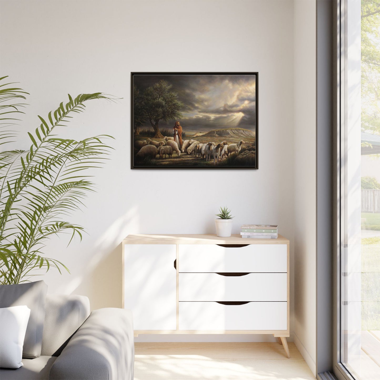 The Shepherd and His Sheep-Framed Canvas Print