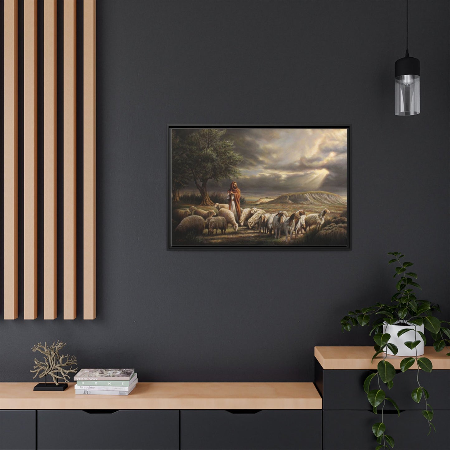 The Shepherd and His Sheep-Framed Canvas Print