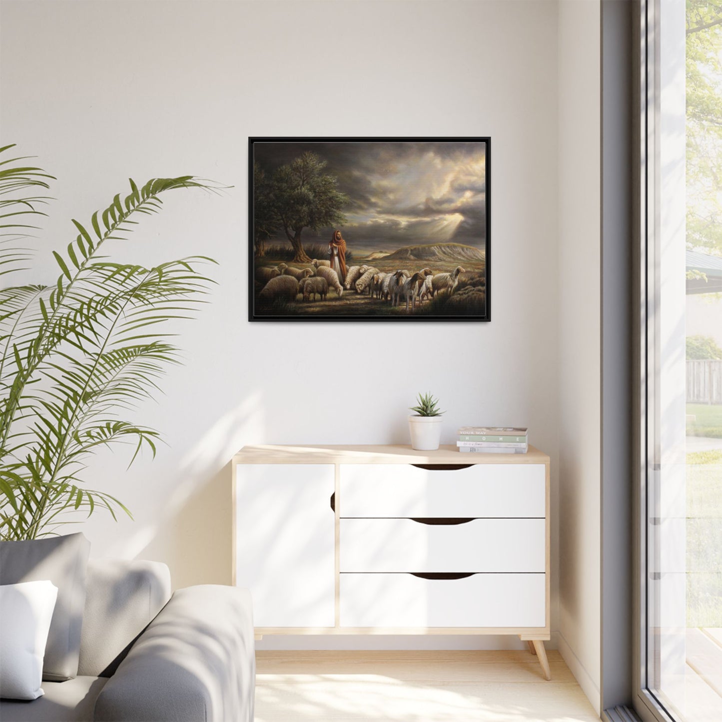 The Shepherd and His Sheep-Framed Canvas Print