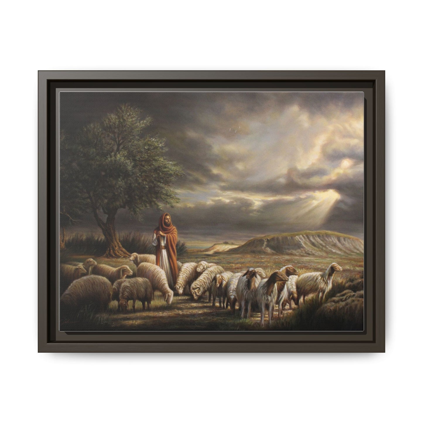 The Shepherd and His Sheep-Framed Canvas Print