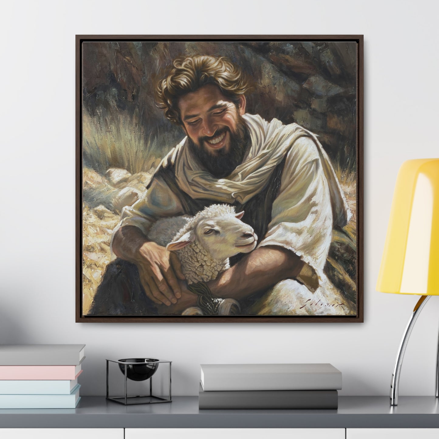 Shepherd and His Lamb- Canvas Print (Framed)