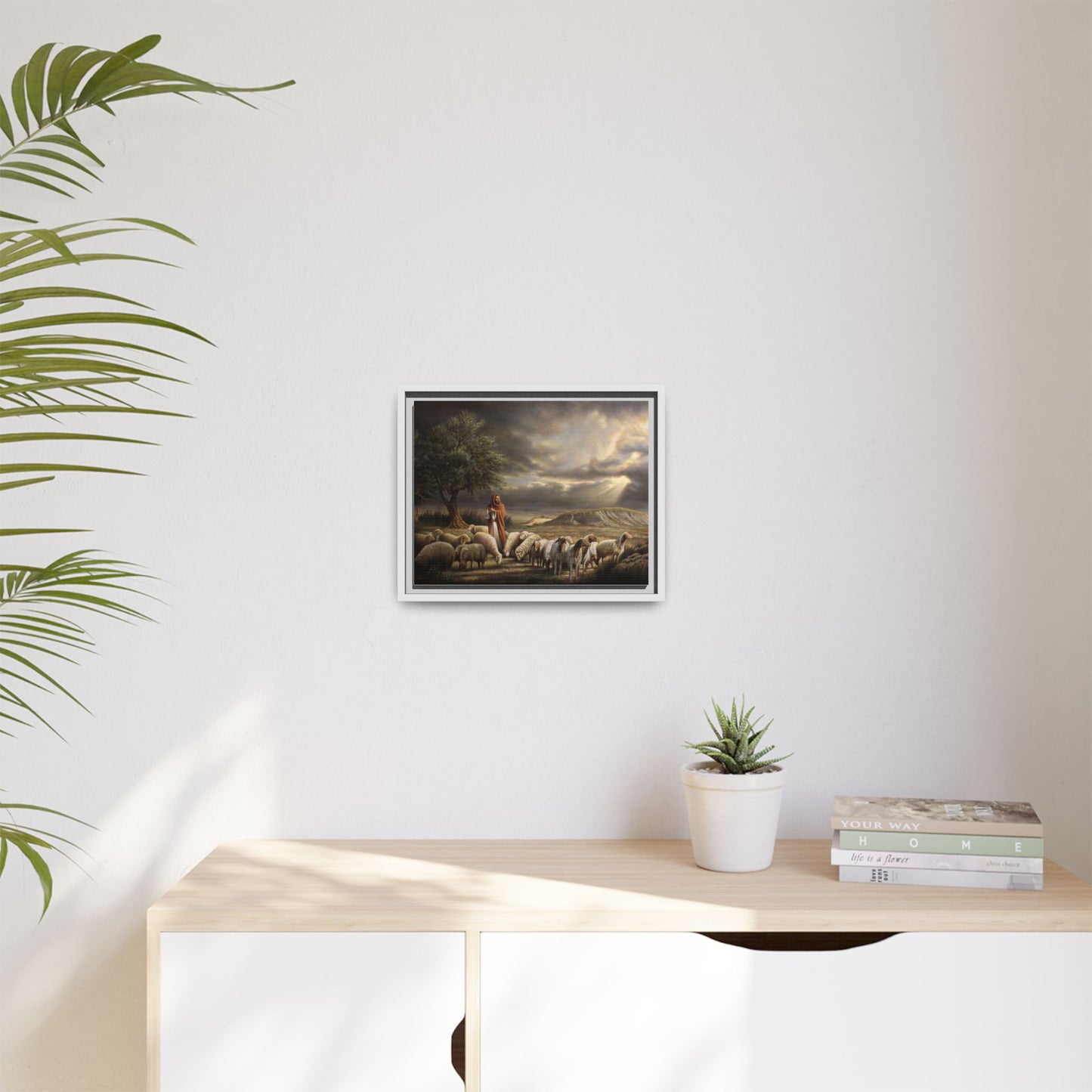 The Shepherd and His Sheep-Framed Canvas Print