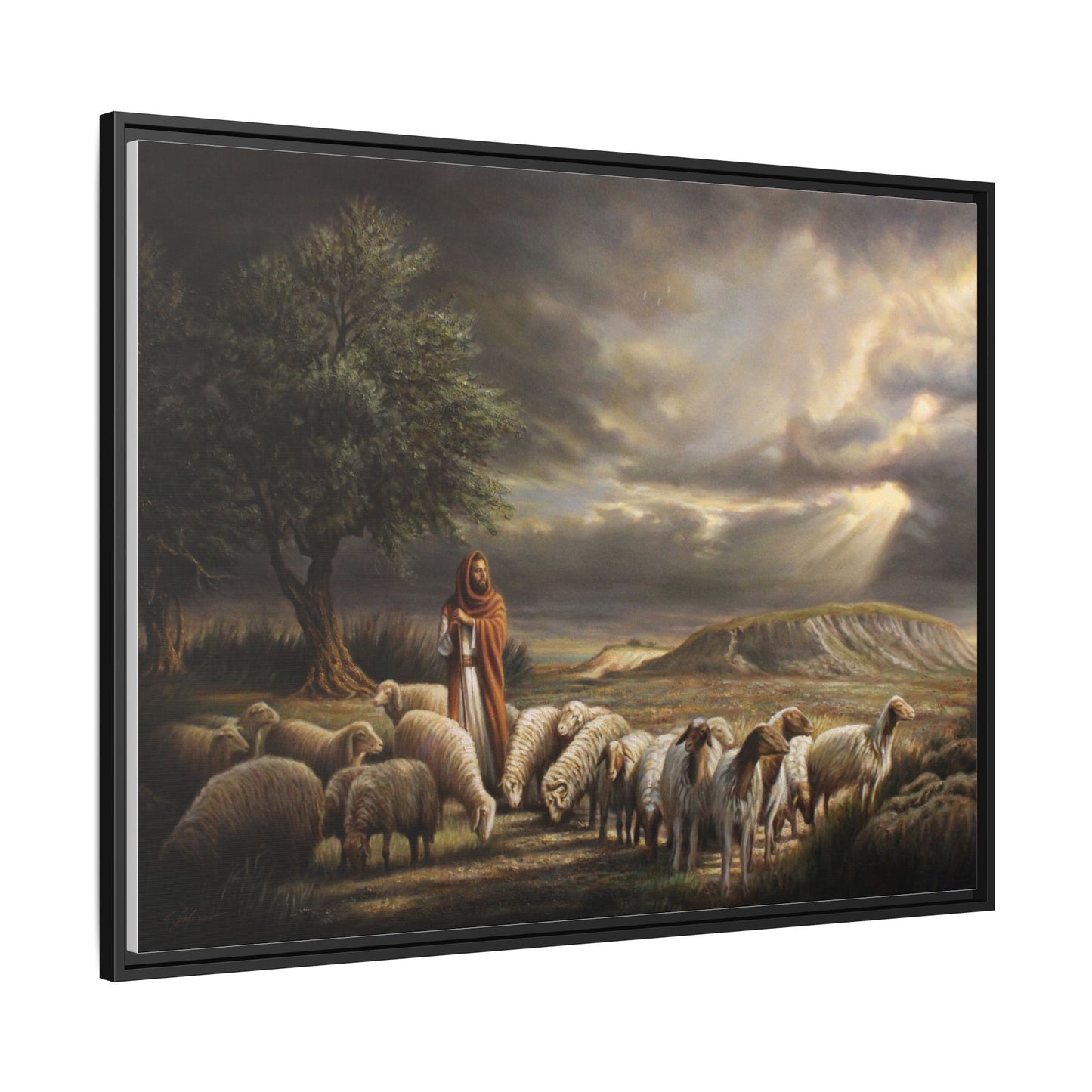 The Shepherd and His Sheep-Framed Canvas Print