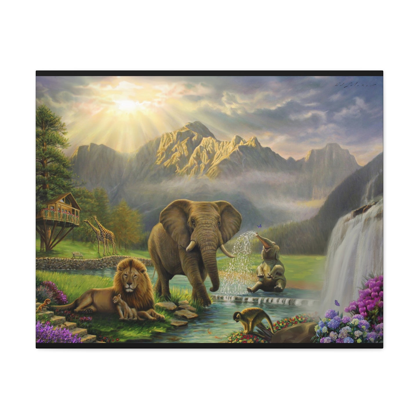 Elephant and Lion Paradise- Canvas Print