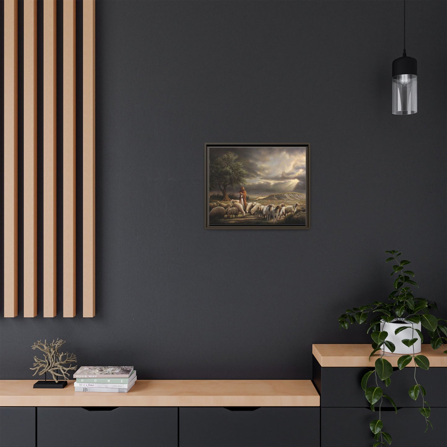 The Shepherd and His Sheep-Framed Canvas Print