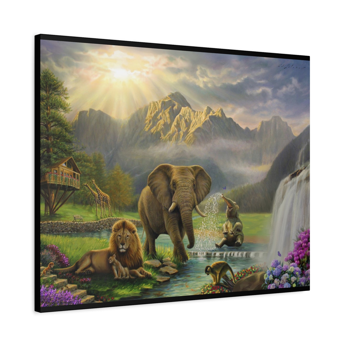 Elephant and Lion Paradise- Canvas Print