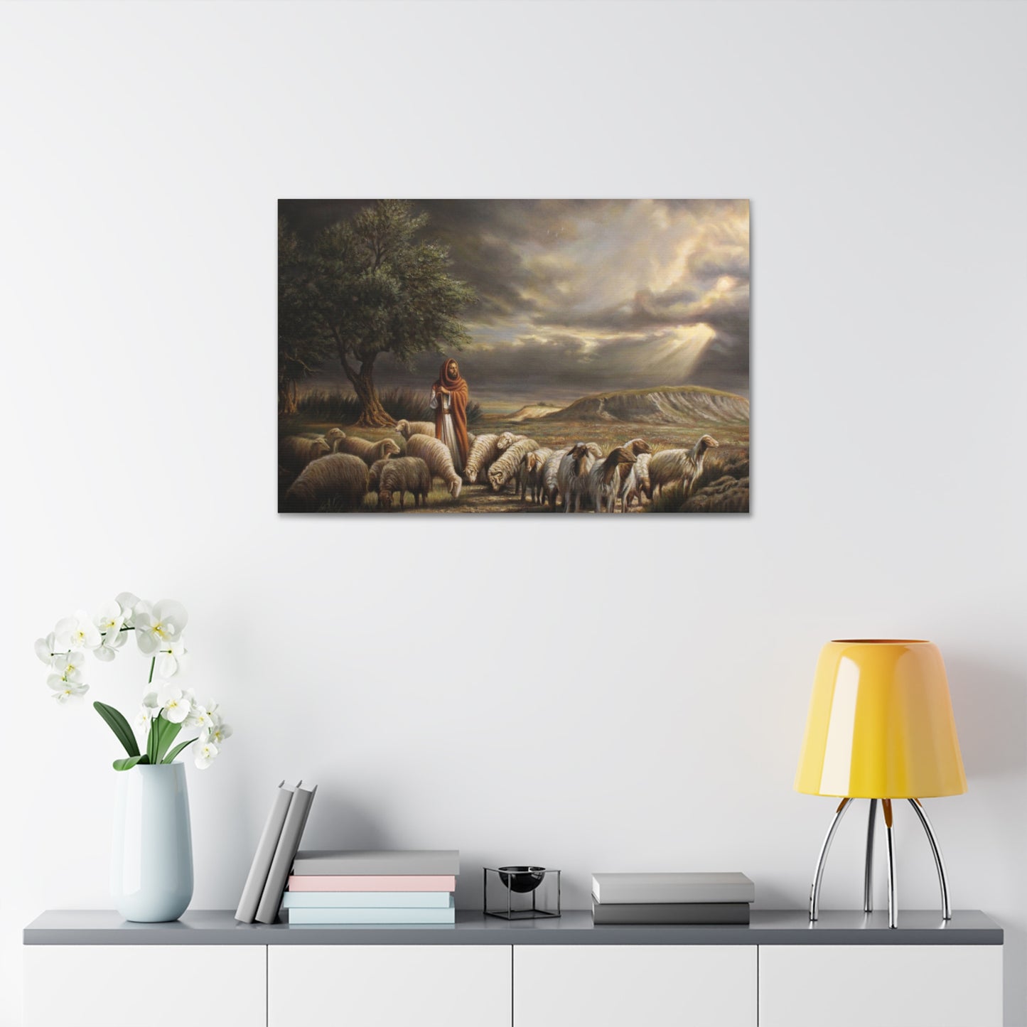 Shepherd and His Sheep - Canvas Print