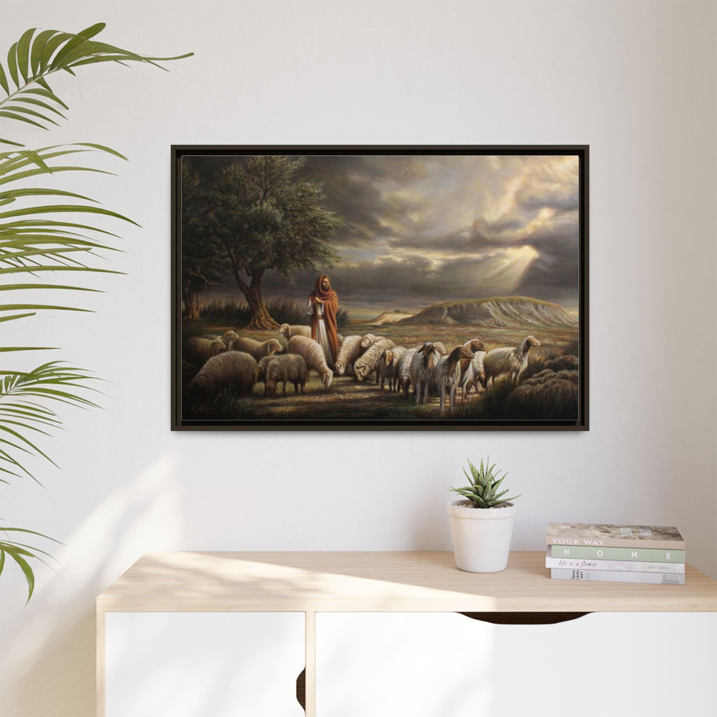 The Shepherd and His Sheep-Framed Canvas Print