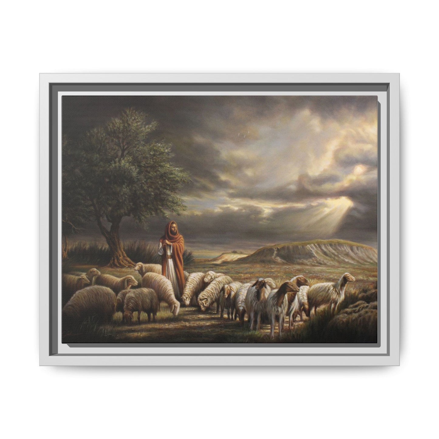 The Shepherd and His Sheep-Framed Canvas Print