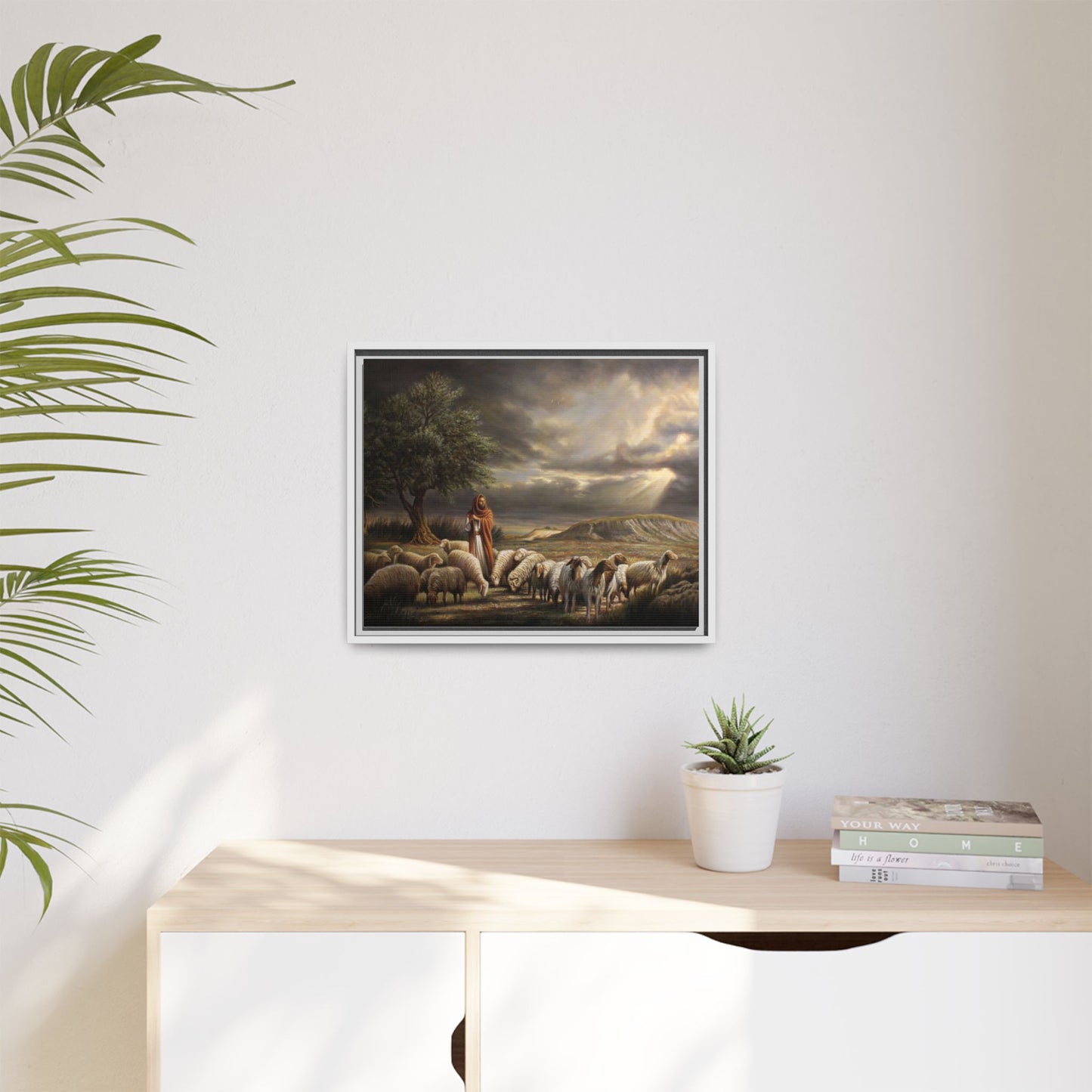 The Shepherd and His Sheep-Framed Canvas Print