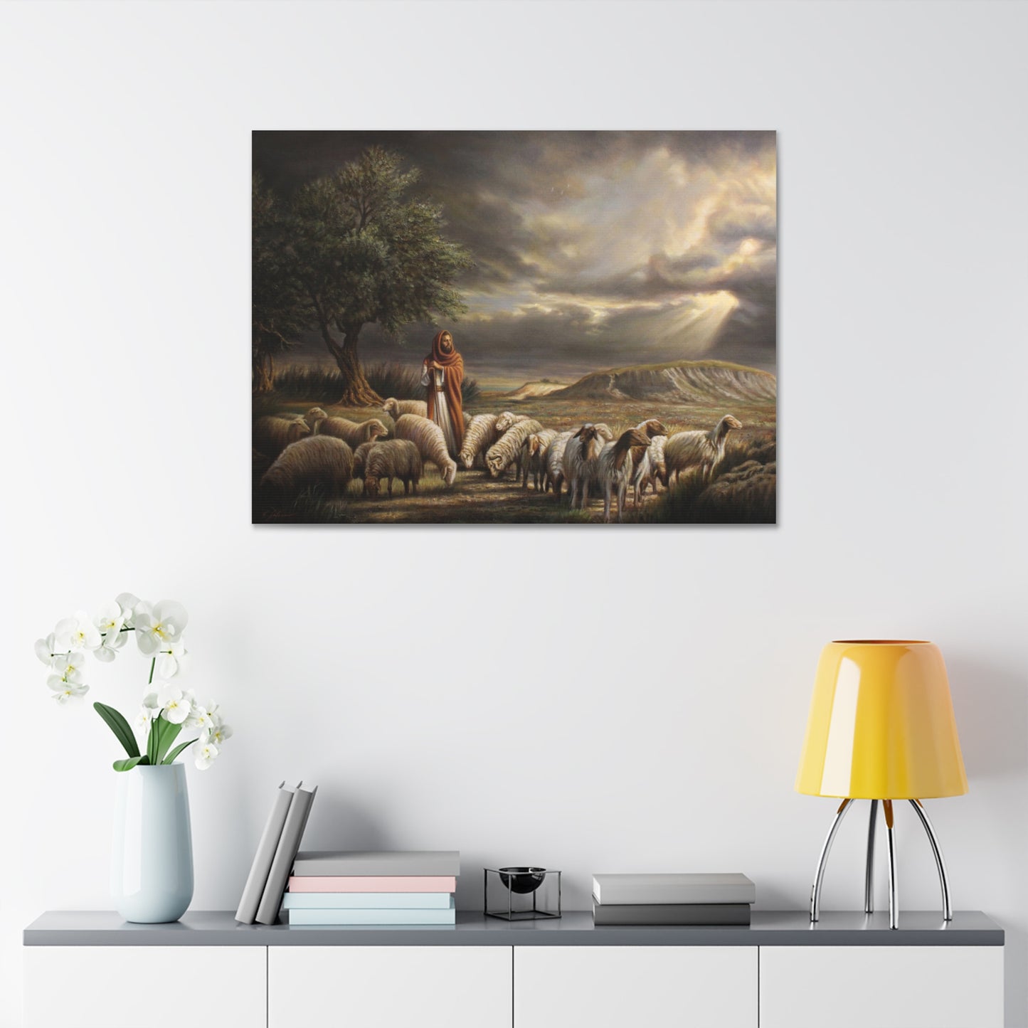Shepherd and His Sheep - Canvas Print