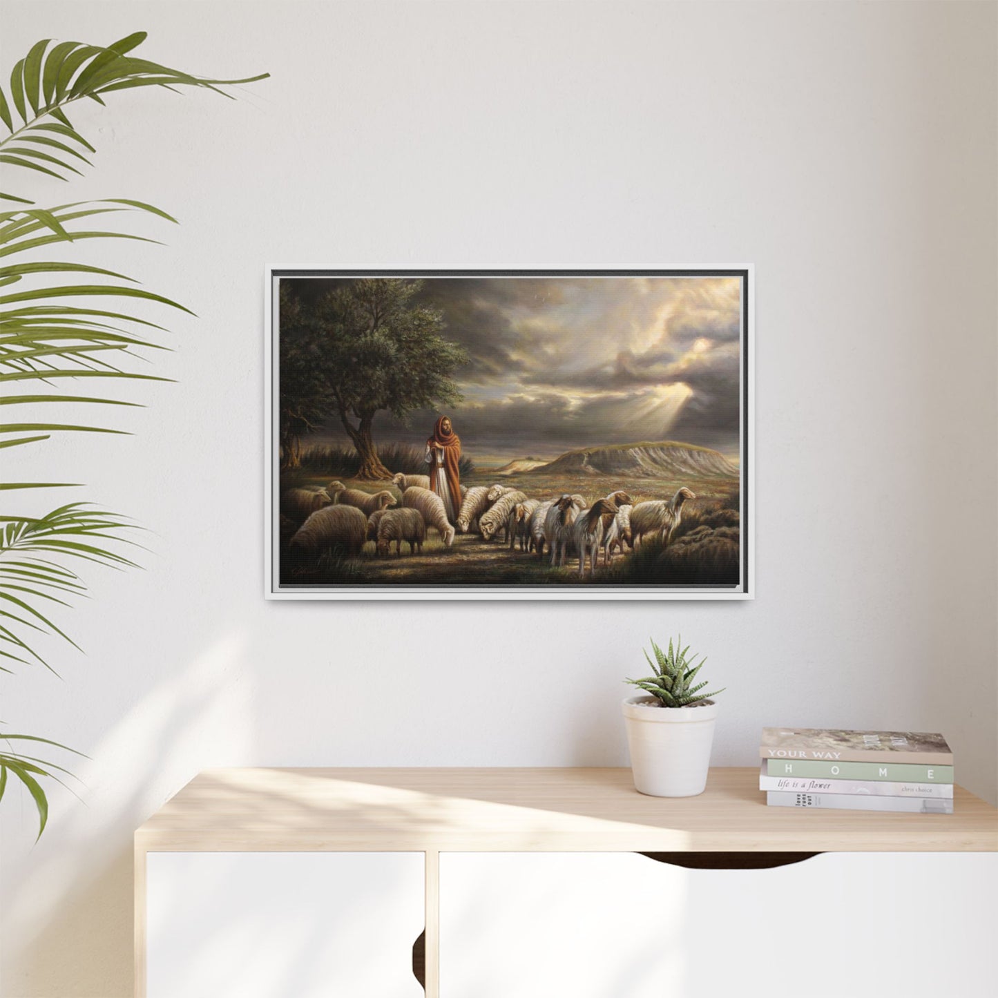 The Shepherd and His Sheep-Framed Canvas Print