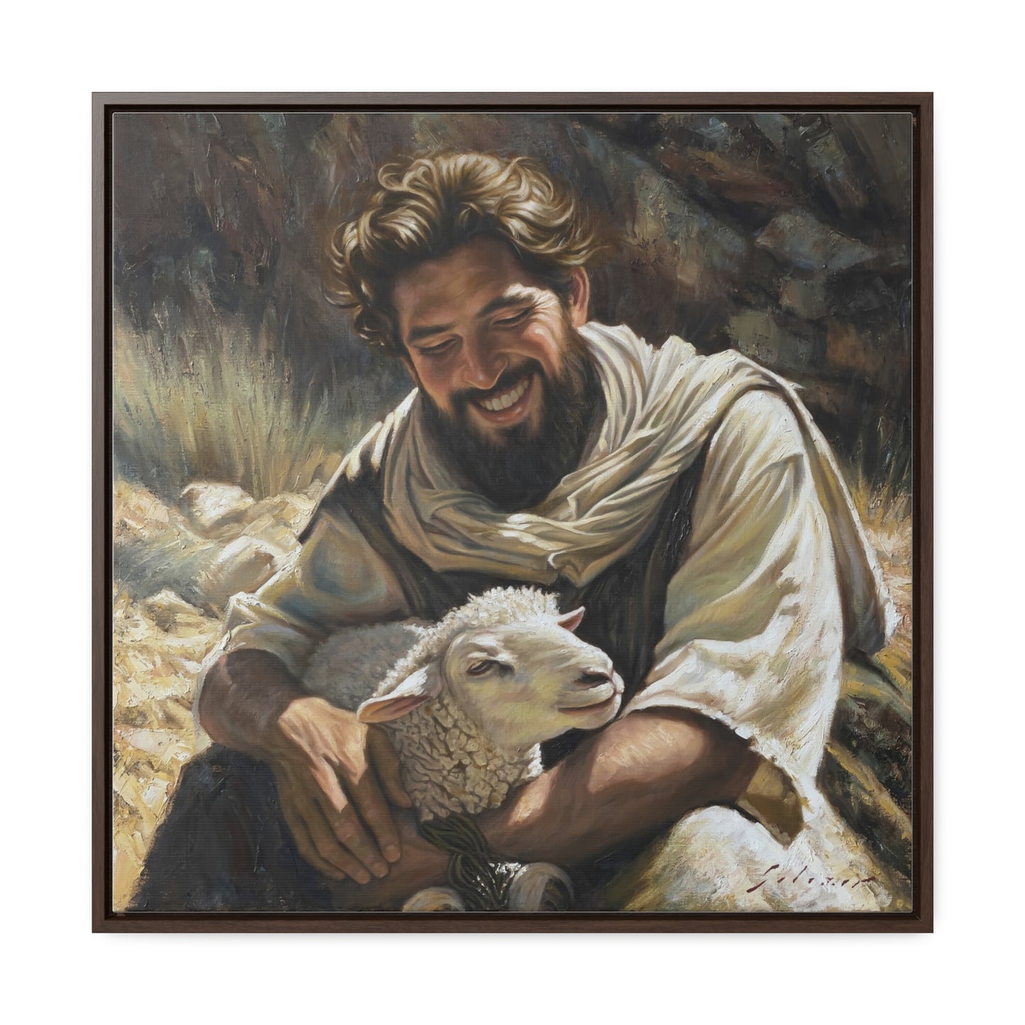 Shepherd and His Lamb- Canvas Print (Framed)