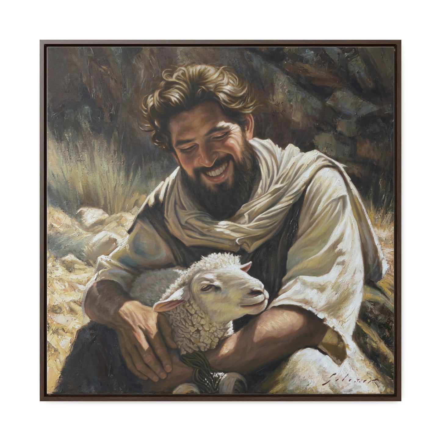Shepherd and His Lamb- Canvas Print (Framed)
