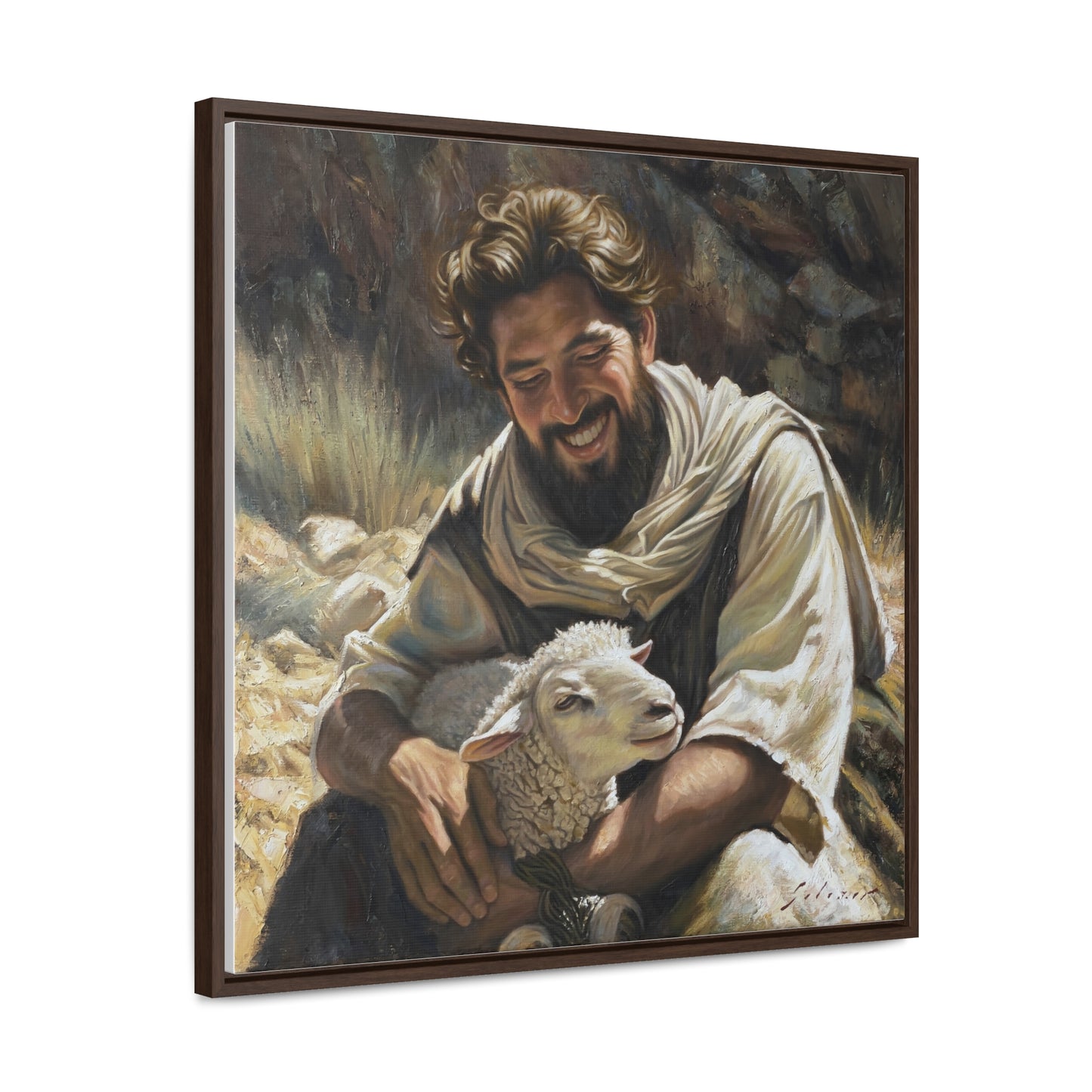 Shepherd and His Lamb- Canvas Print (Framed)