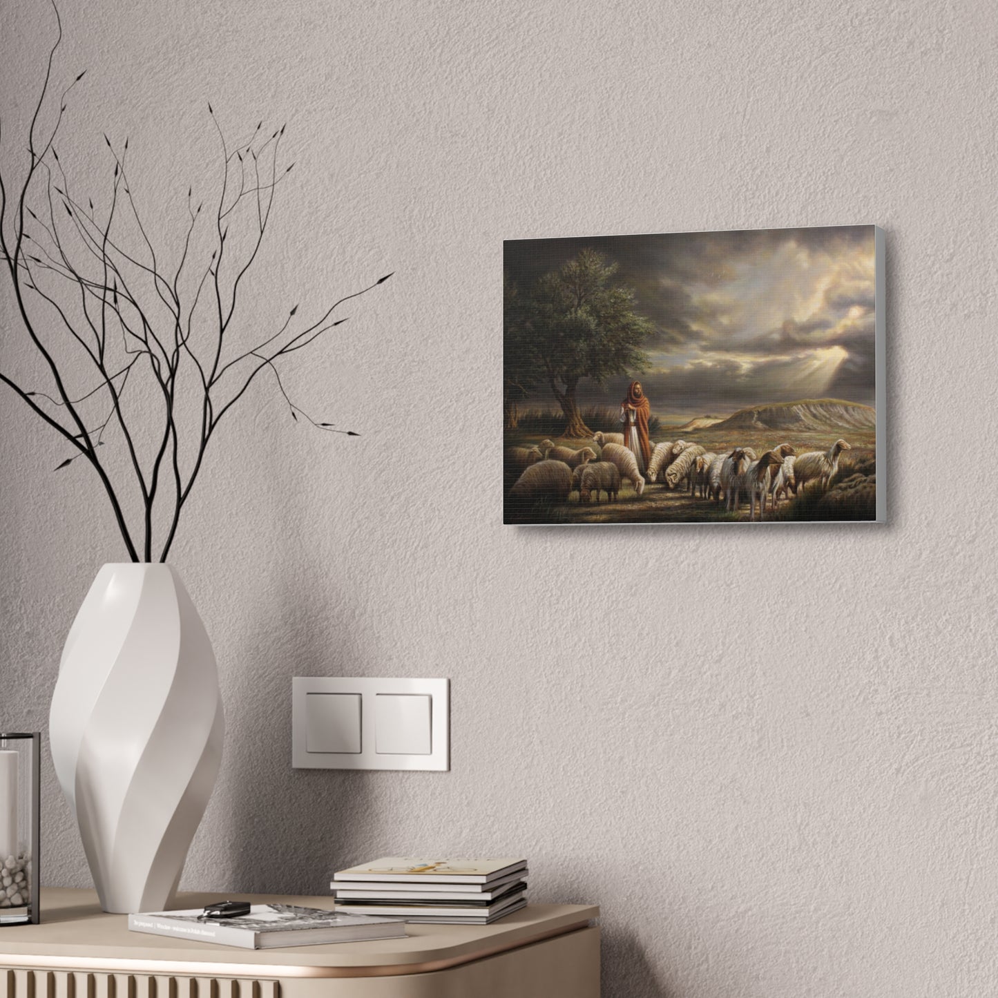 Shepherd and His Sheep - Canvas Print