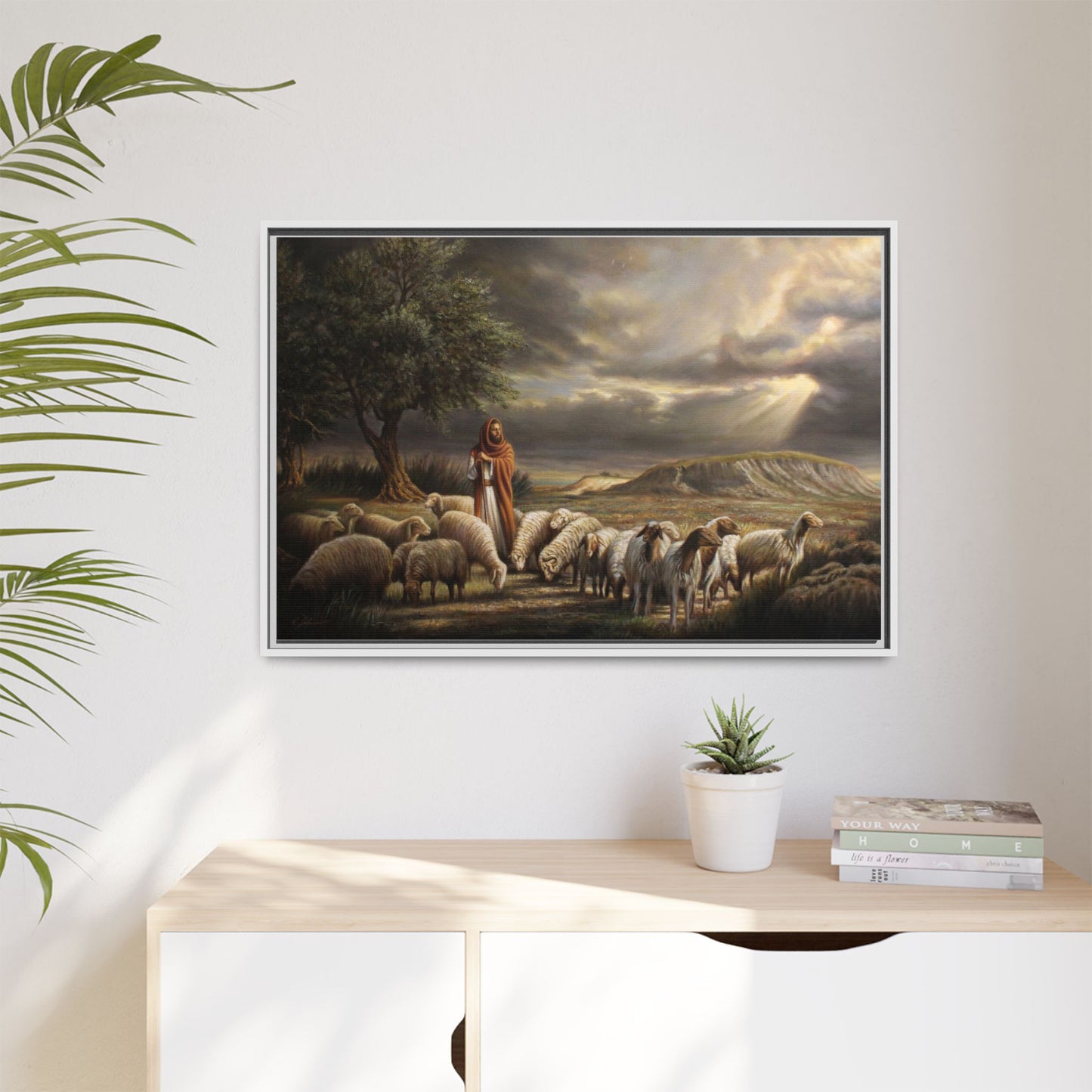 The Shepherd and His Sheep-Framed Canvas Print