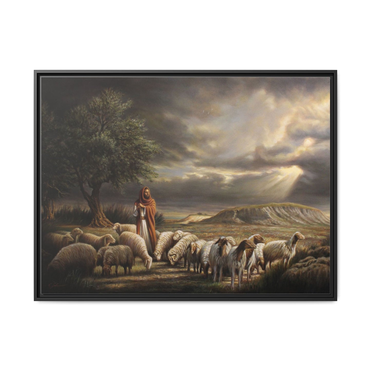 The Shepherd and His Sheep-Framed Canvas Print