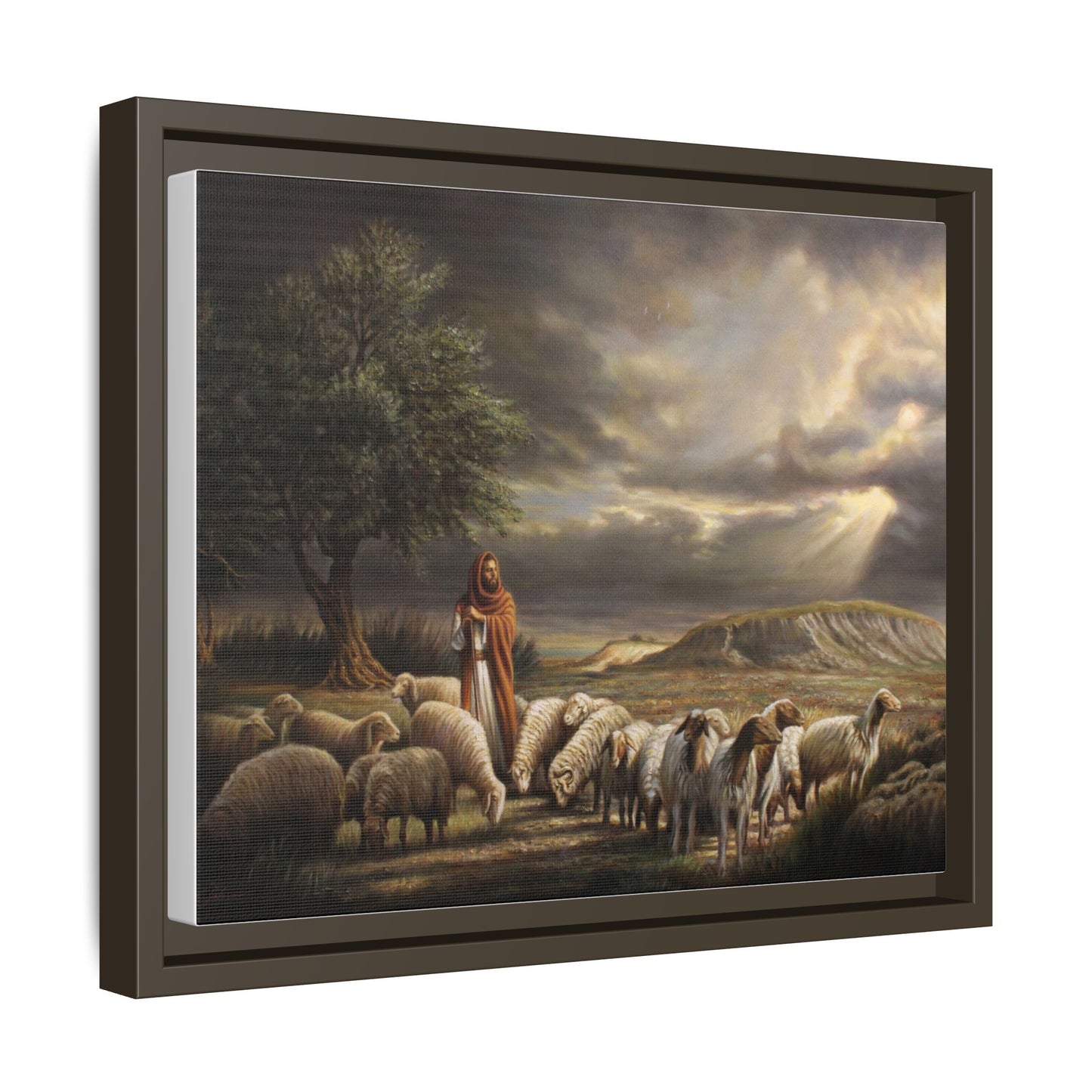 The Shepherd and His Sheep-Framed Canvas Print