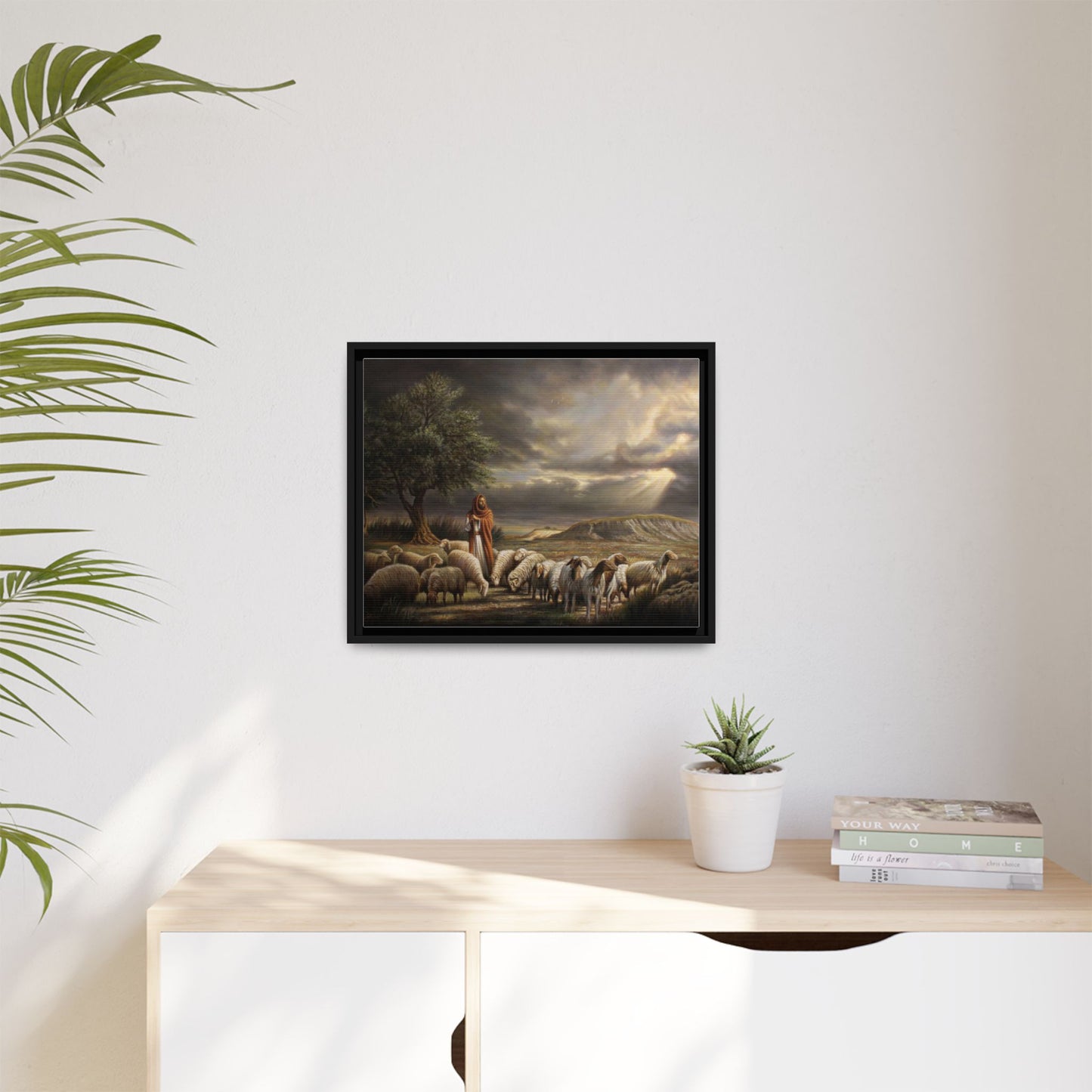 The Shepherd and His Sheep-Framed Canvas Print