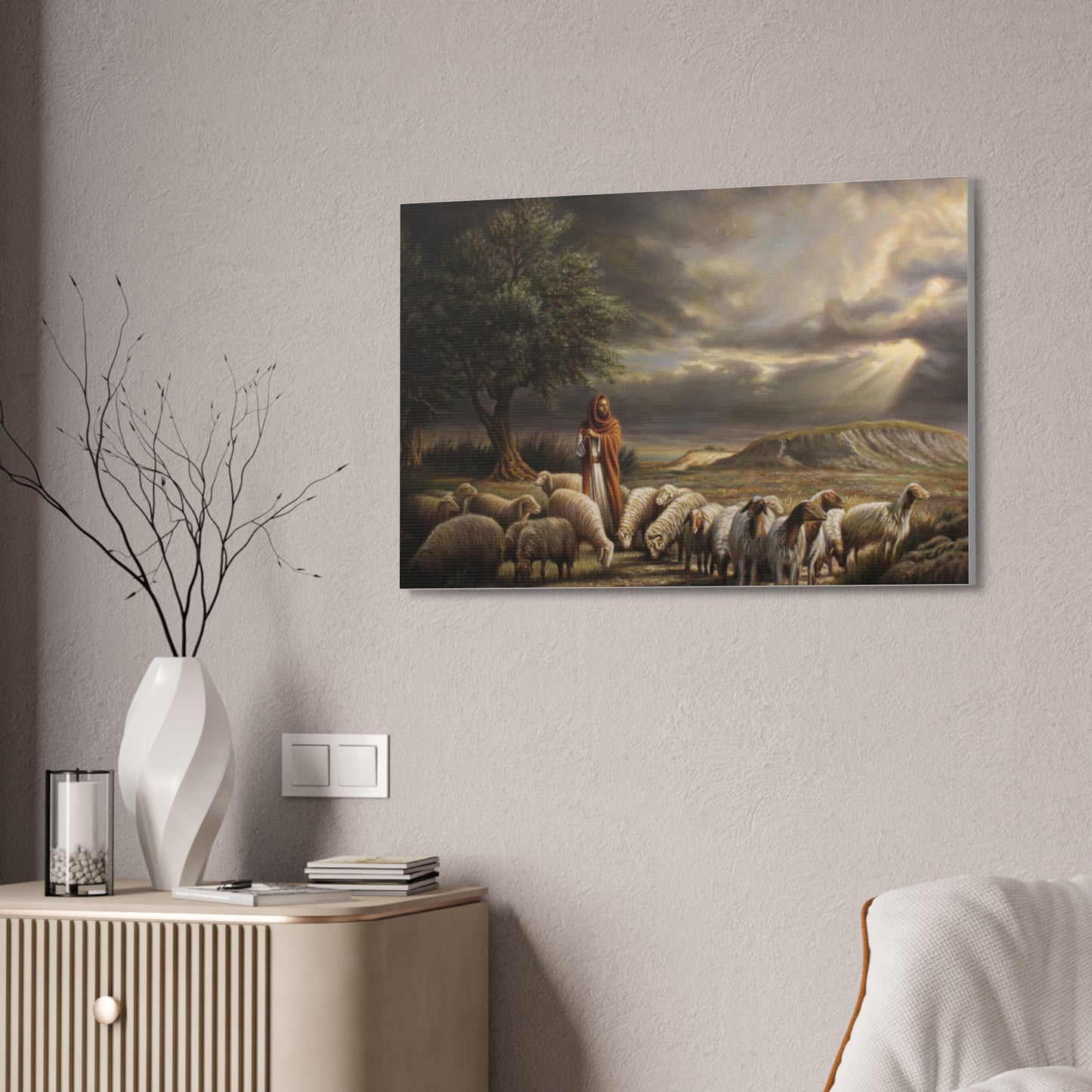 Shepherd and His Sheep - Canvas Print