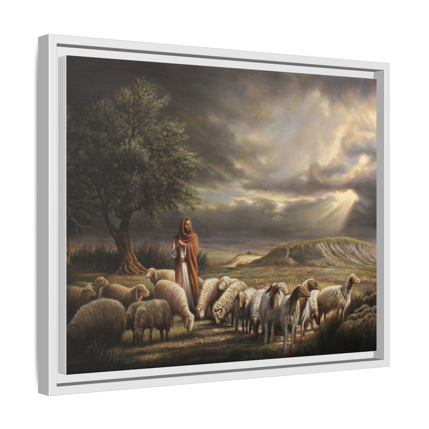 The Shepherd and His Sheep-Framed Canvas Print