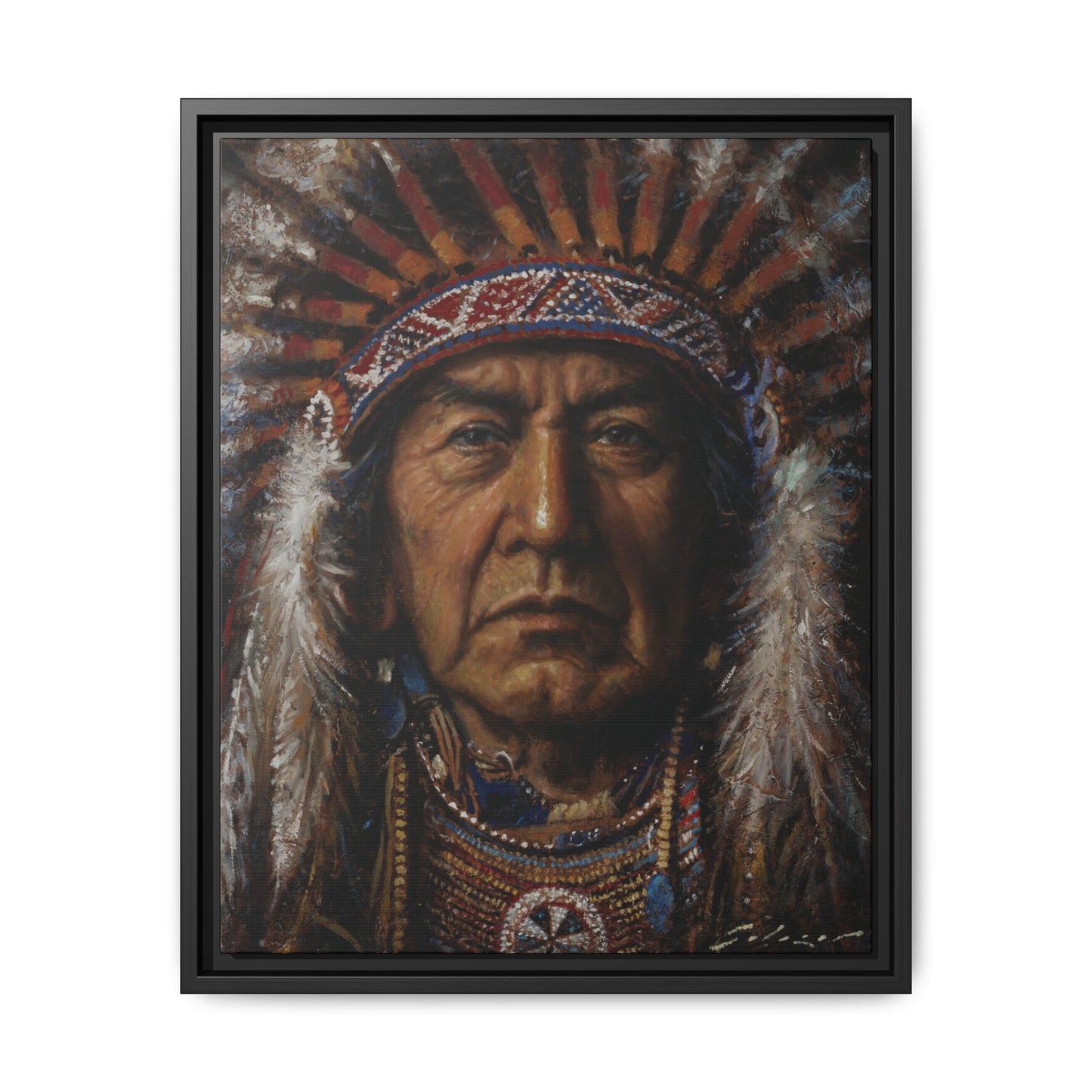 Native American Chief- Canvas Print (Framed)