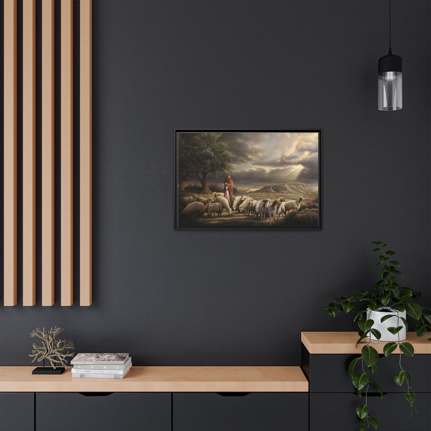 The Shepherd and His Sheep-Framed Canvas Print