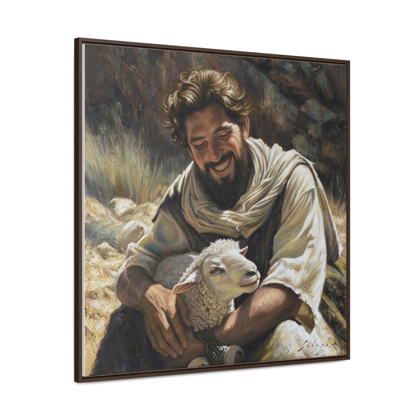 Shepherd and His Lamb- Canvas Print (Framed)