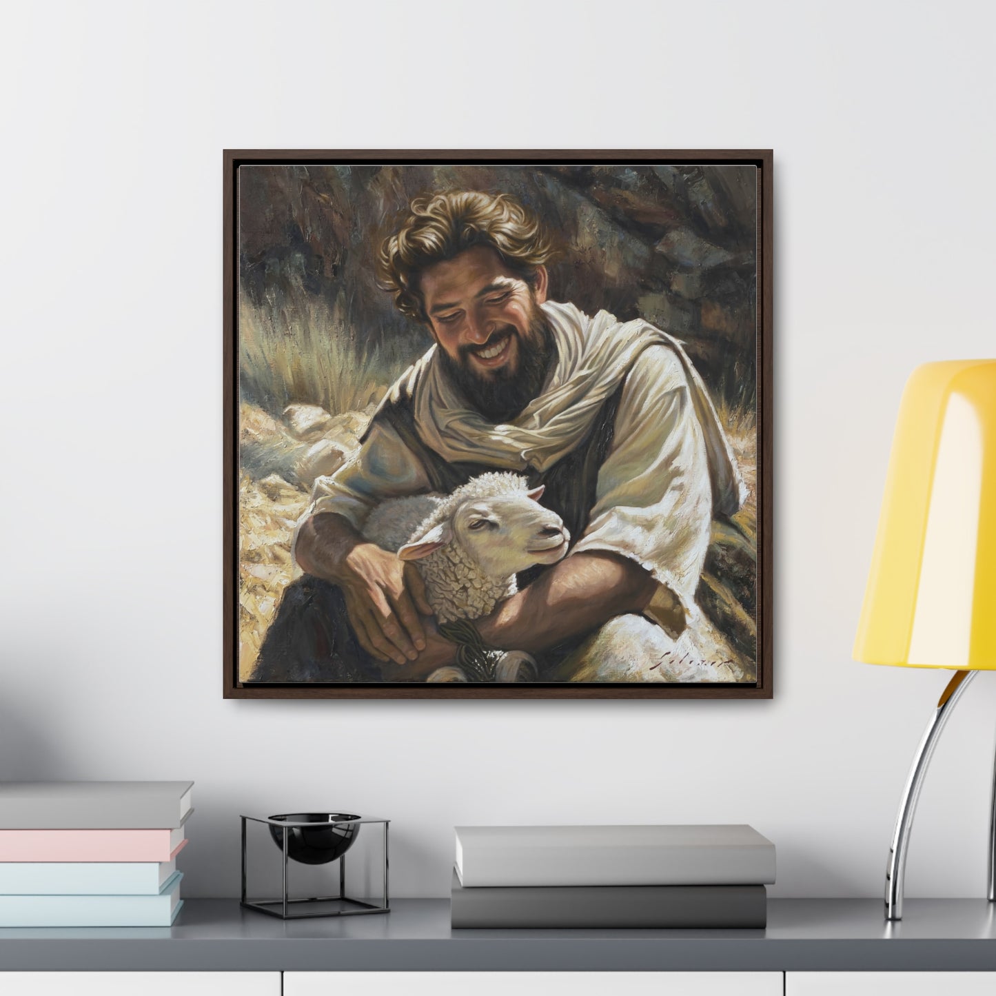Shepherd and His Lamb- Canvas Print (Framed)