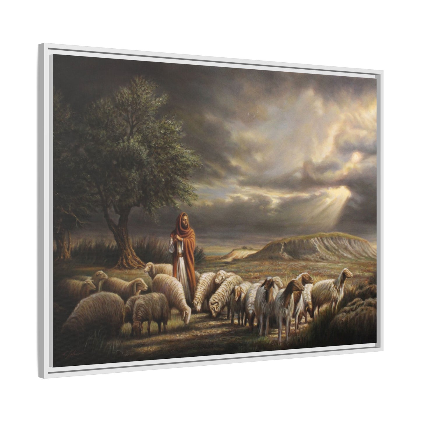The Shepherd and His Sheep-Framed Canvas Print