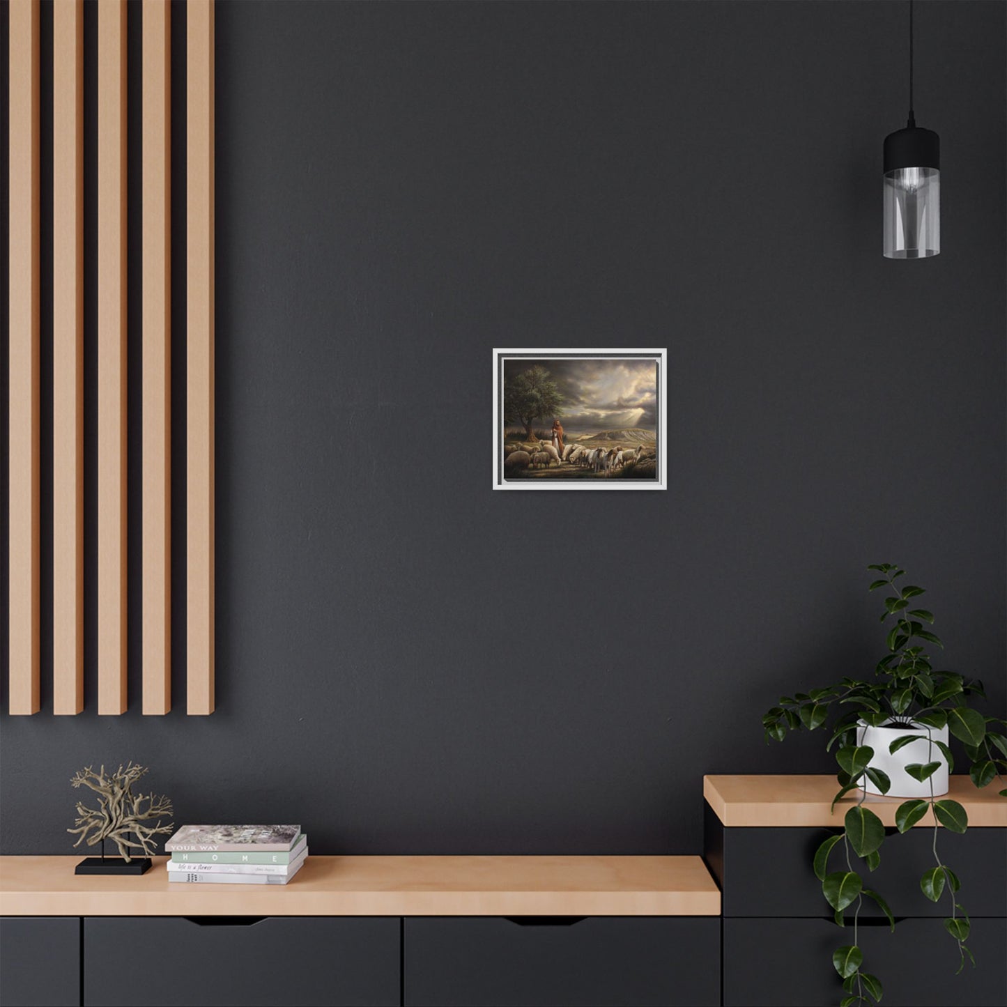The Shepherd and His Sheep-Framed Canvas Print
