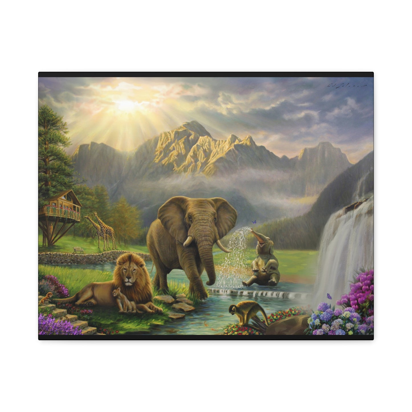 Elephant and Lion Paradise- Canvas Print