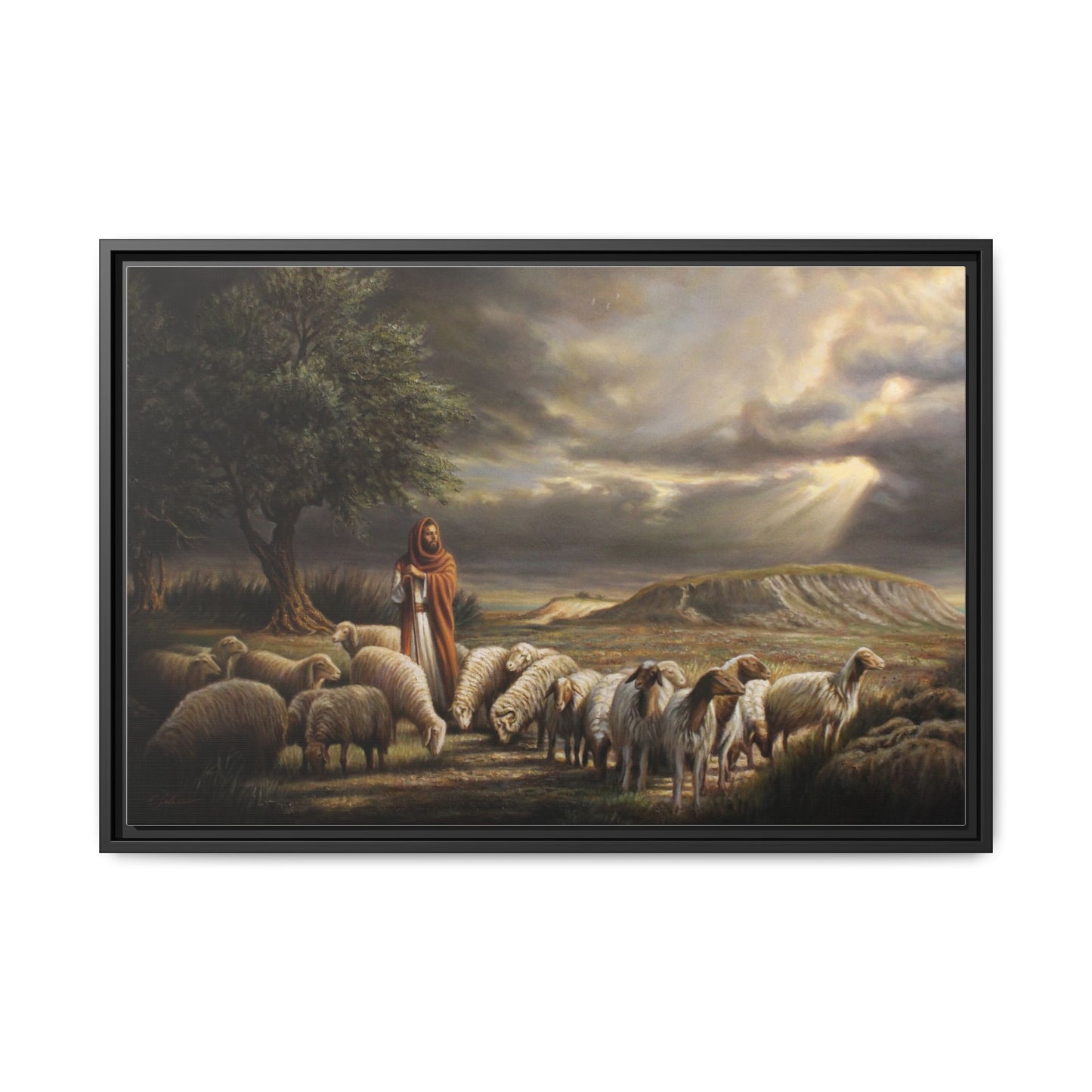 The Shepherd and His Sheep-Framed Canvas Print