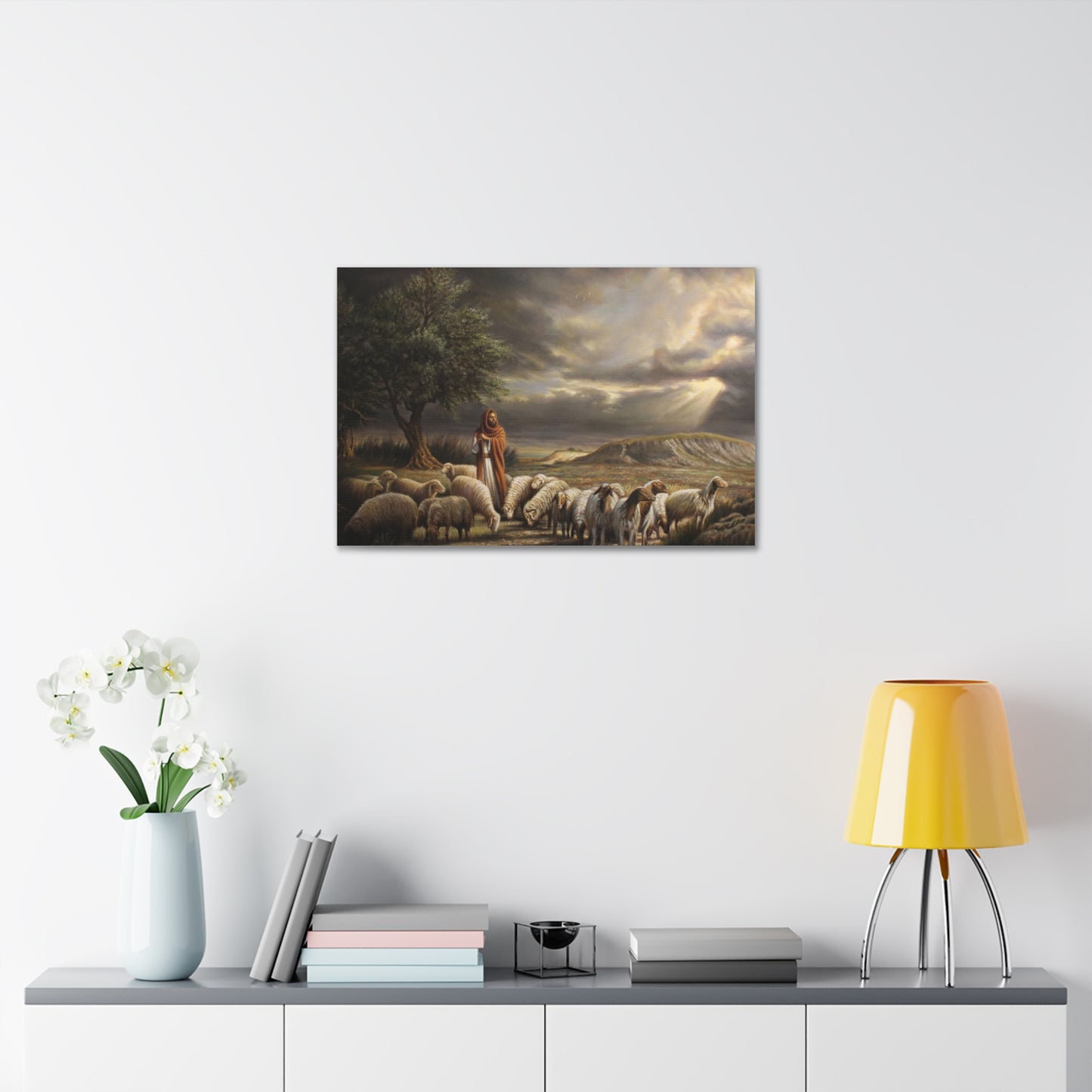Shepherd and His Sheep - Canvas Print