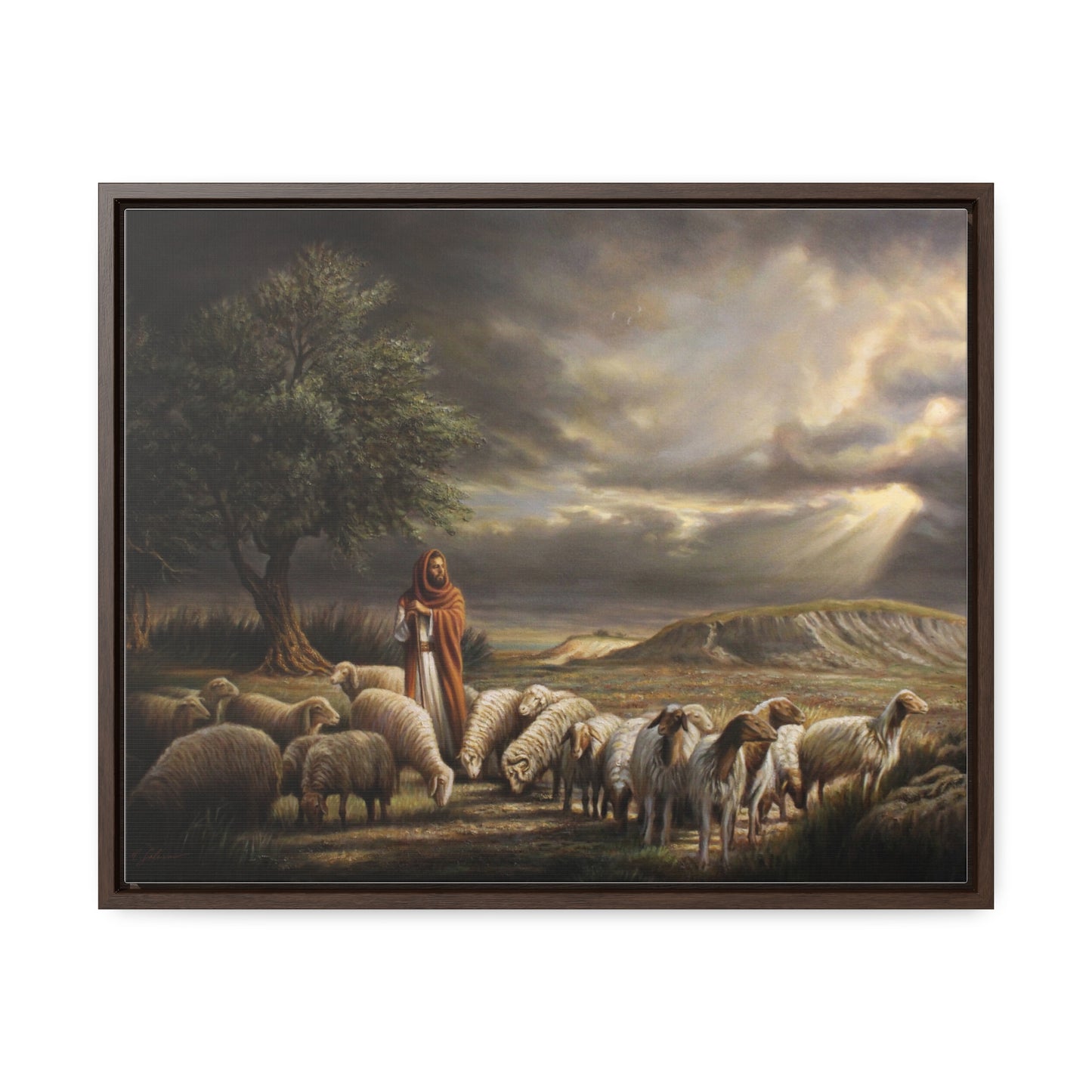 The Shepherd and His Sheep- Canvas Print-Framed