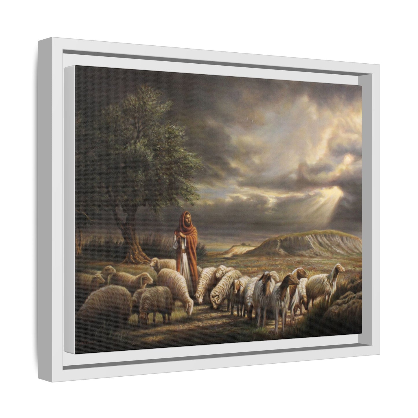 The Shepherd and His Sheep-Framed Canvas Print