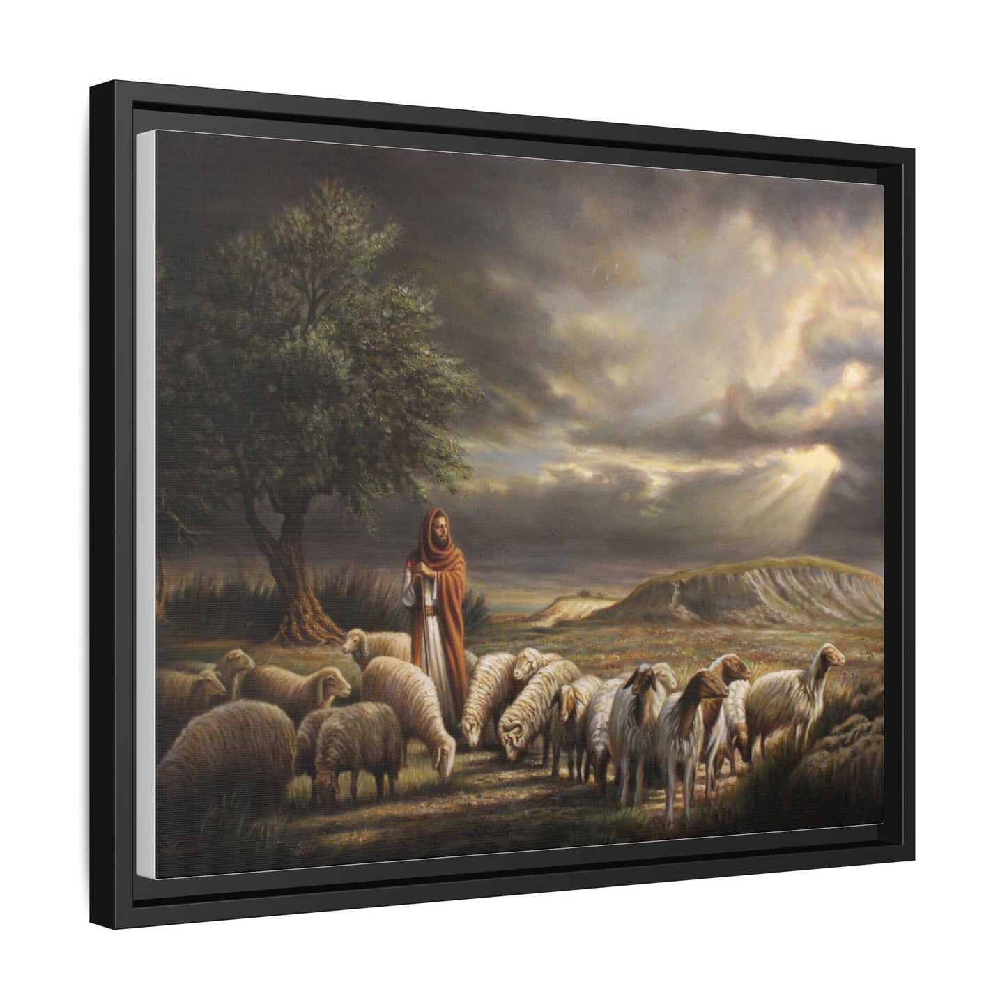 The Shepherd and His Sheep-Framed Canvas Print