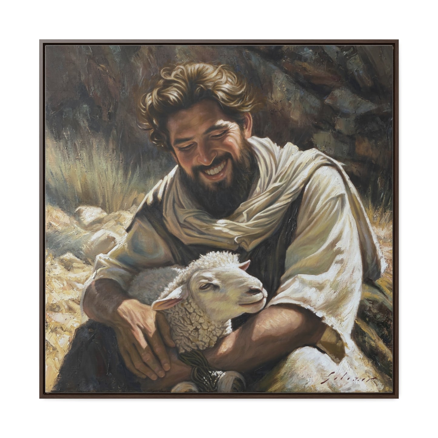 Shepherd and His Lamb- Canvas Print (Framed)
