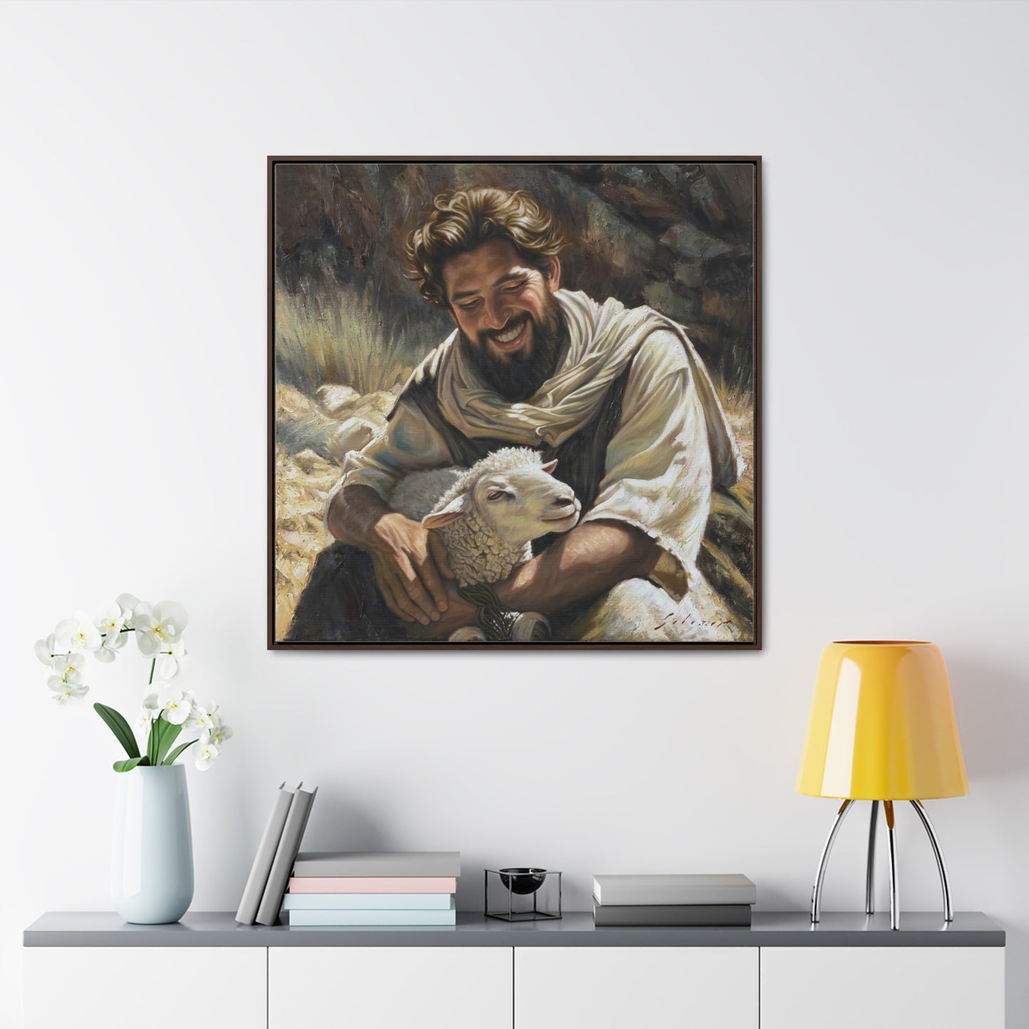 Shepherd and His Lamb- Canvas Print (Framed)