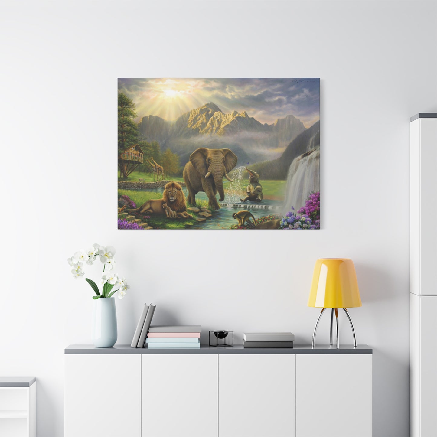 Elephant and Lion Paradise- Canvas Print