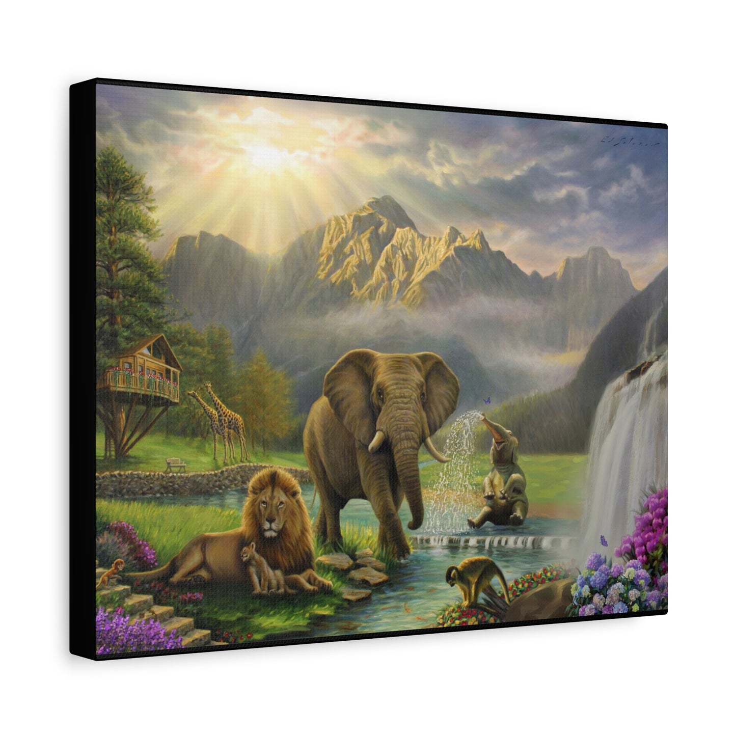 Elephant and Lion Paradise- Canvas Print