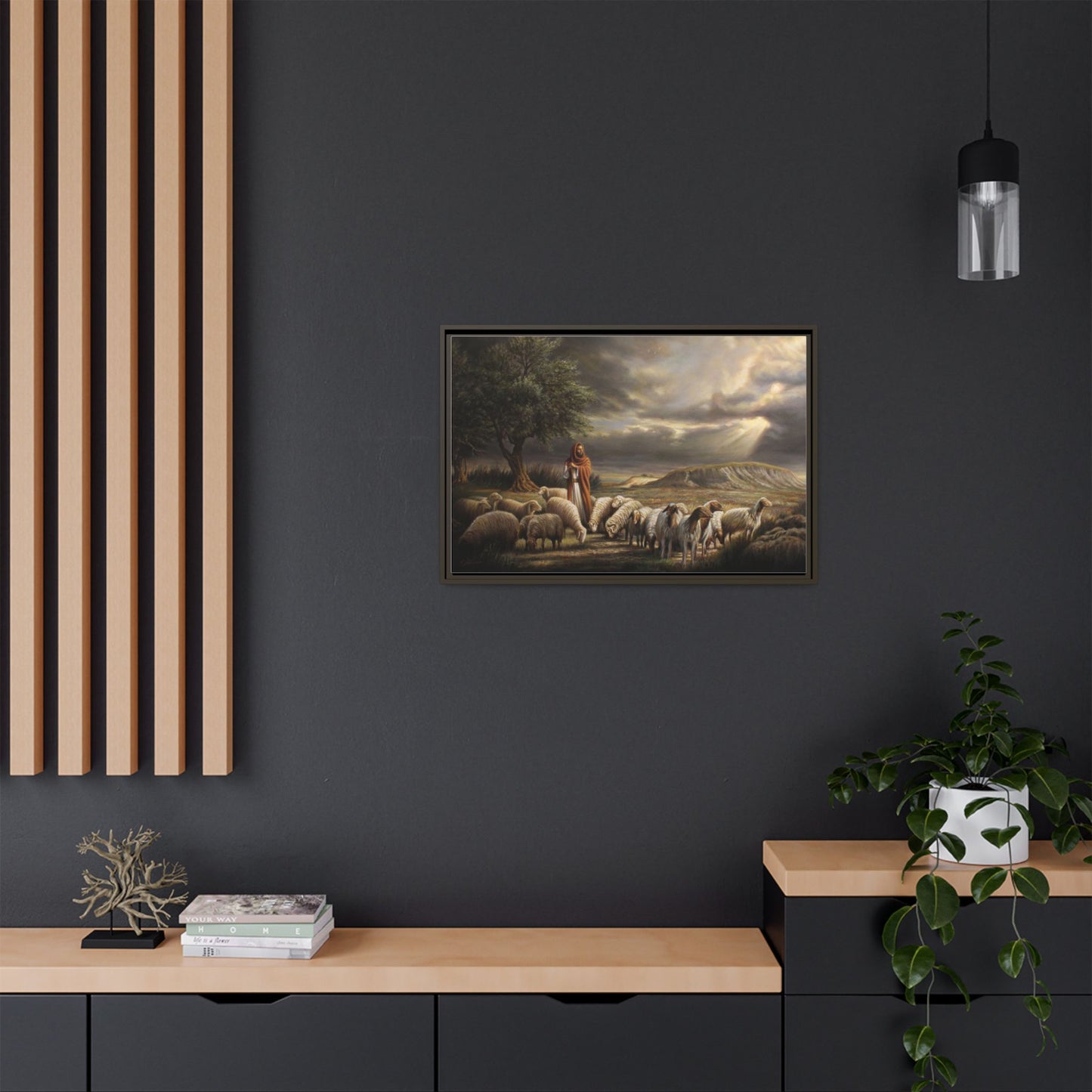 The Shepherd and His Sheep-Framed Canvas Print