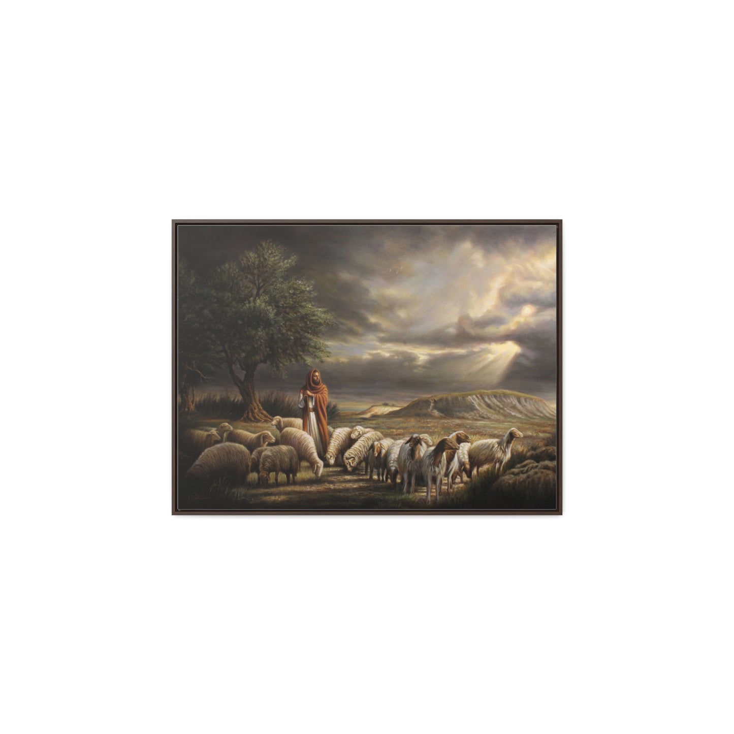 The Shepherd and His Sheep- Canvas Print-Framed