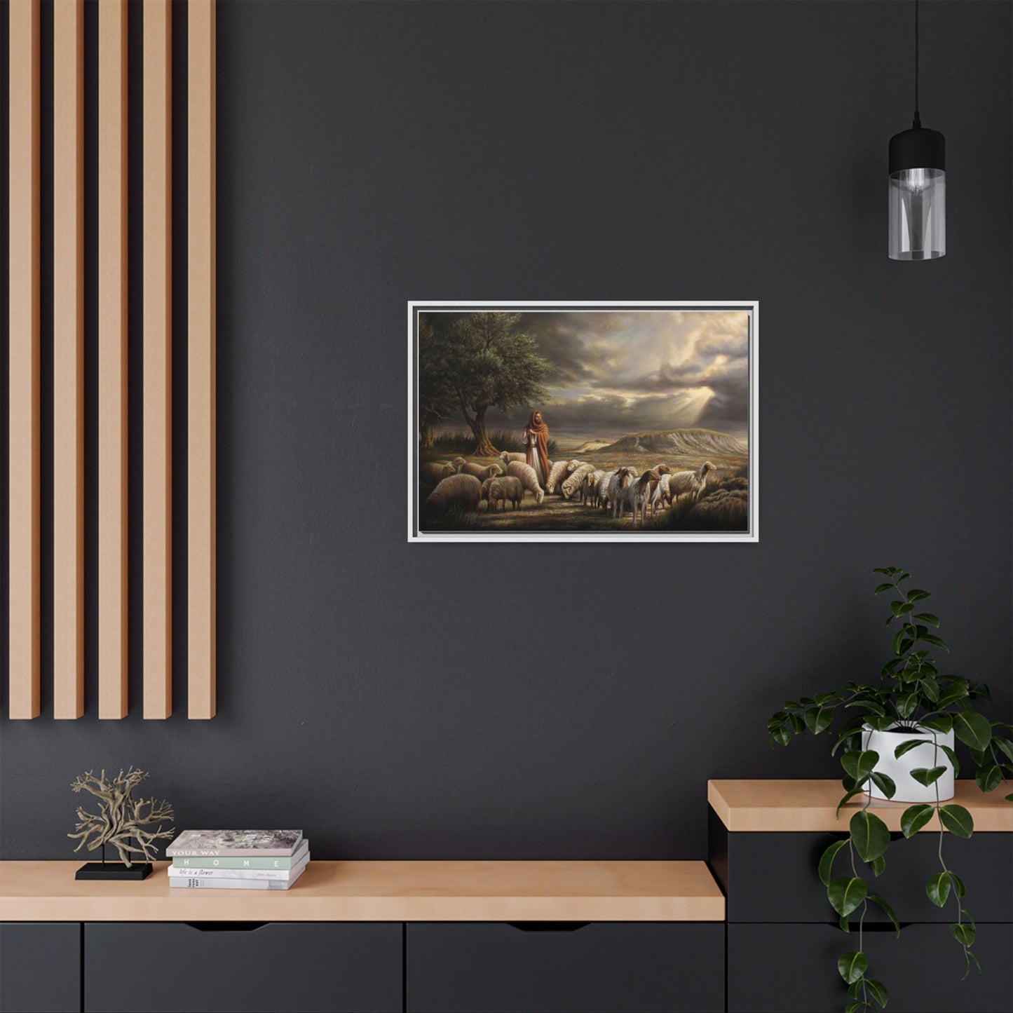 The Shepherd and His Sheep-Framed Canvas Print