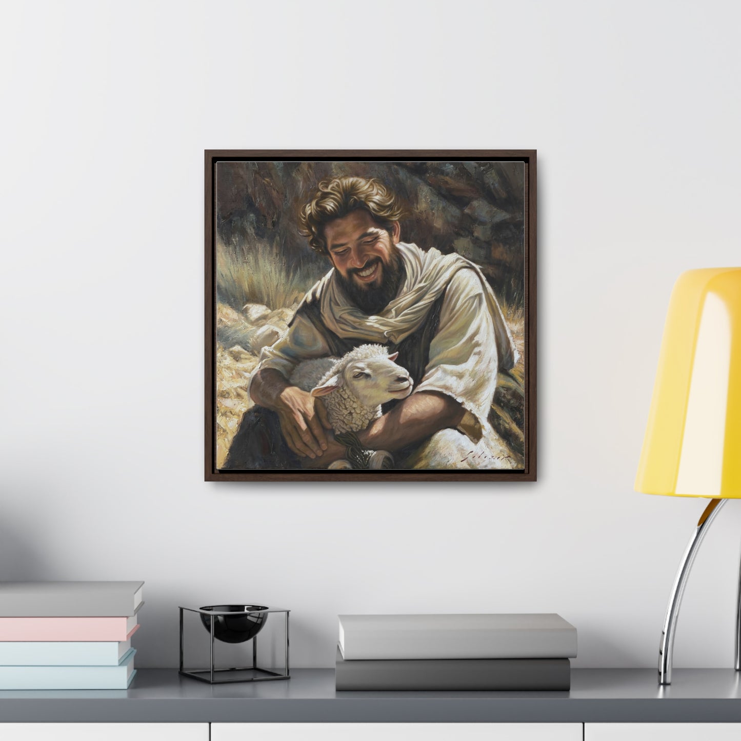 Shepherd and His Lamb- Canvas Print (Framed)