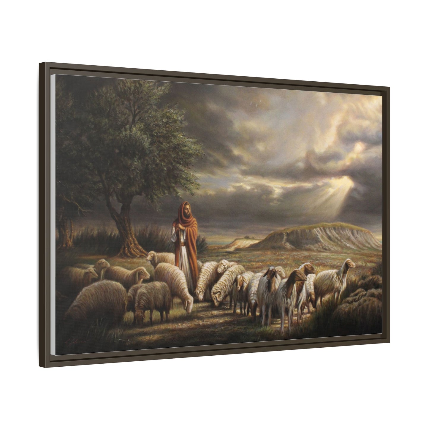 The Shepherd and His Sheep-Framed Canvas Print