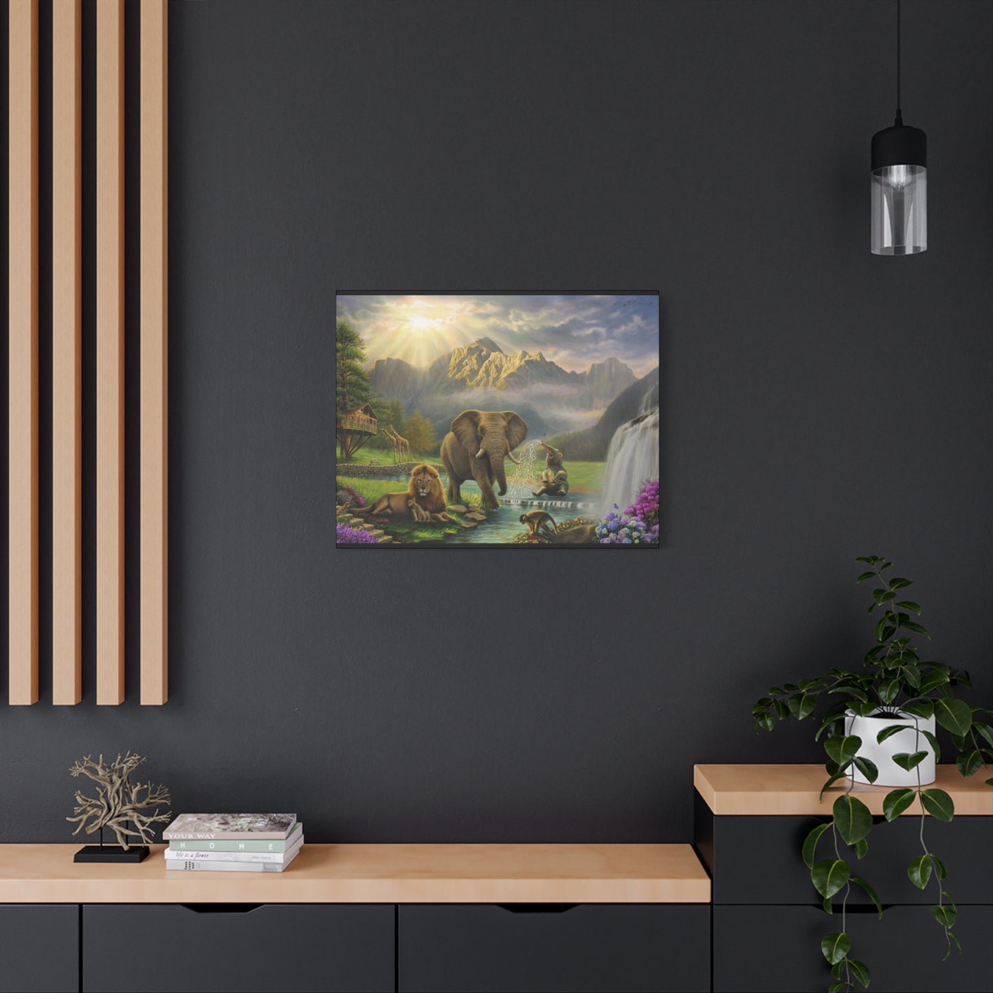 Elephant and Lion Paradise- Canvas Print